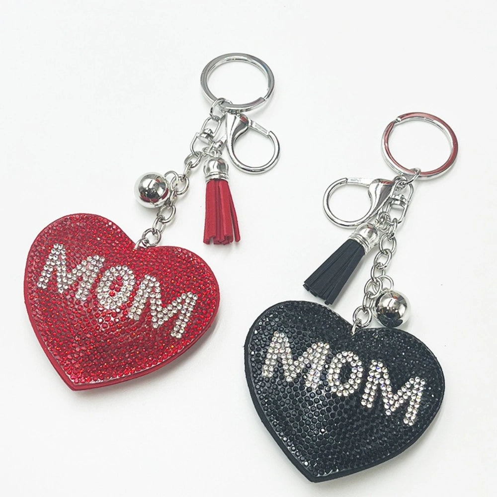 Heart Mom Rhinestone Keychain for DIY