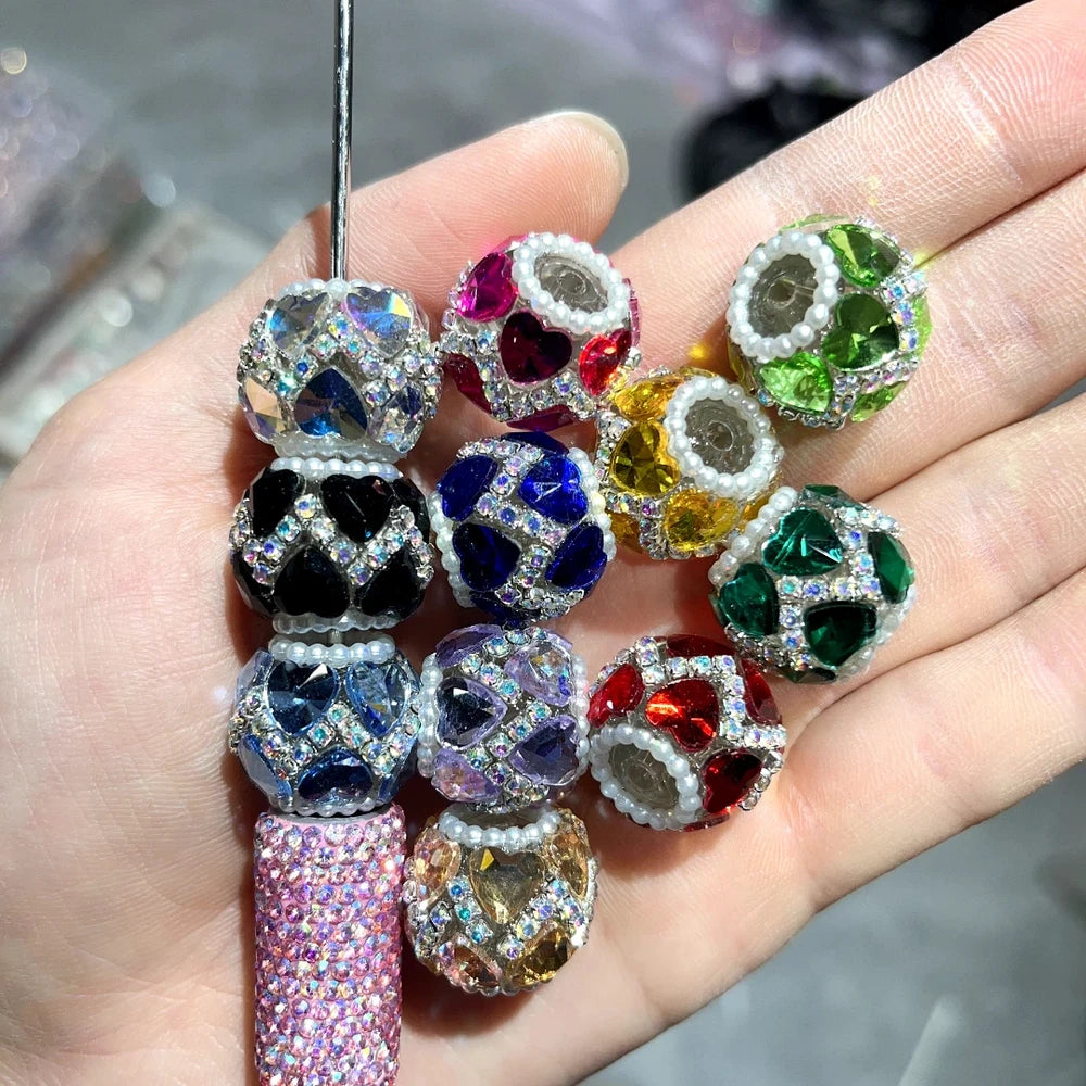 Heart Rhinestone Pearls Loop Rhinestone Chain Acrylic DIY Fancy Beads-Random Mixed