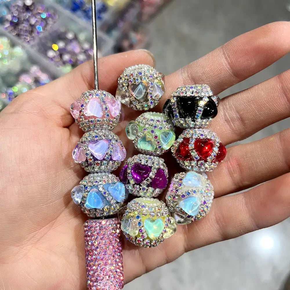 Heart Rhinestone Pearls Loop Rhinestones Chain Acrylic DIY Fancy Beads-Random Mixed