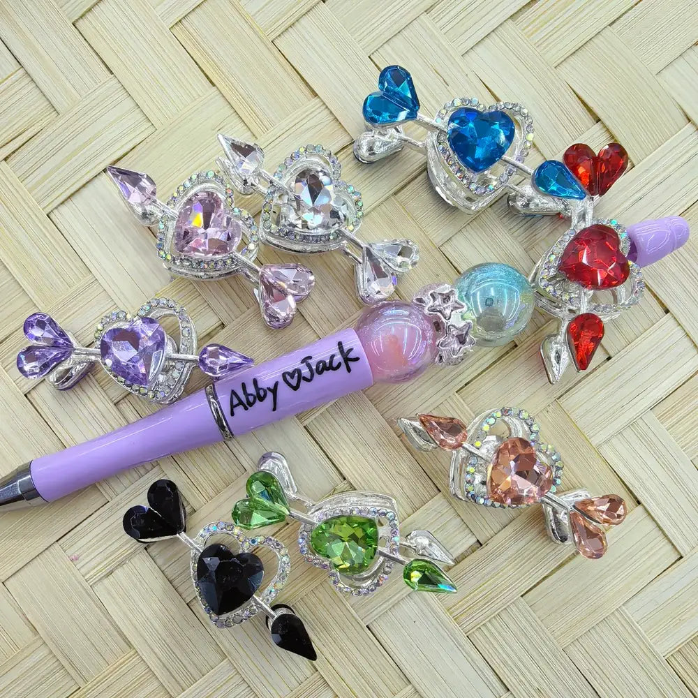 Heart Rhinestones with Arrow Silver Metal Beads