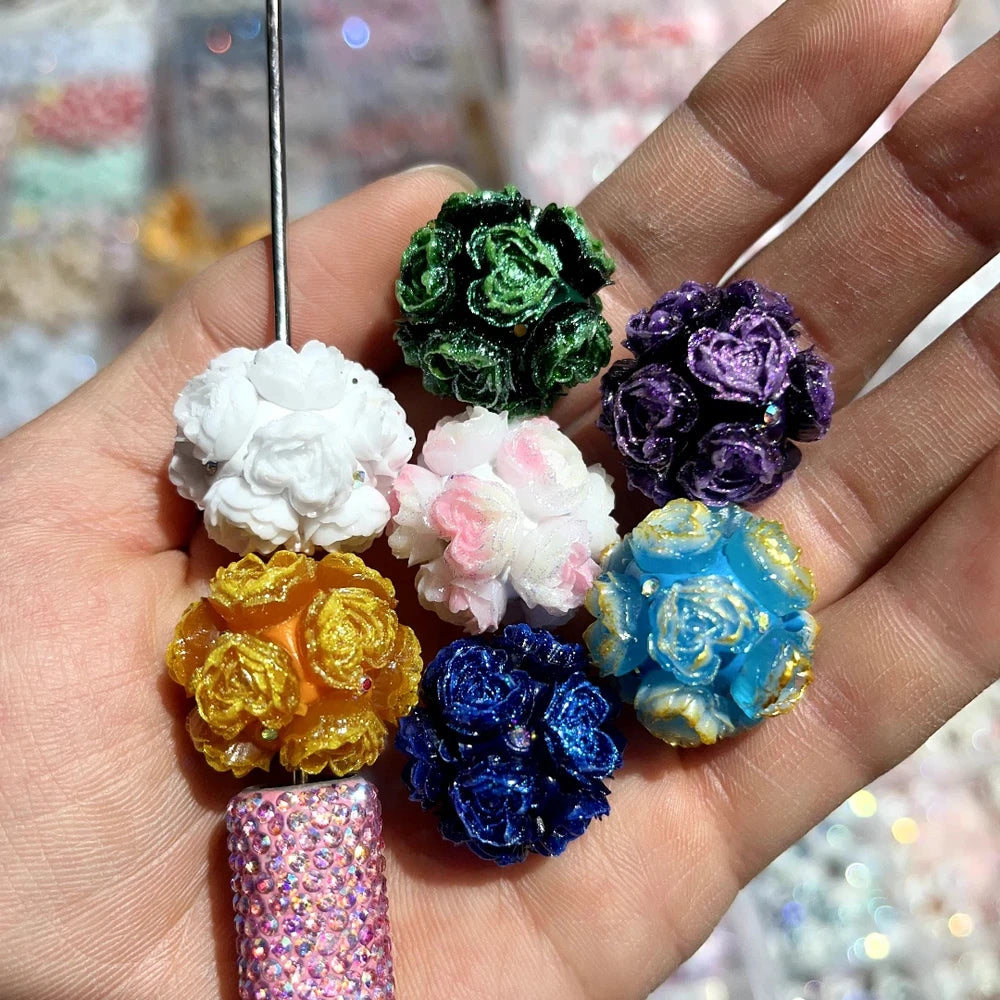 Heart Shiny Flowers and Mini Rhinestones Clay DIY Fancy Beads-Random Mixed