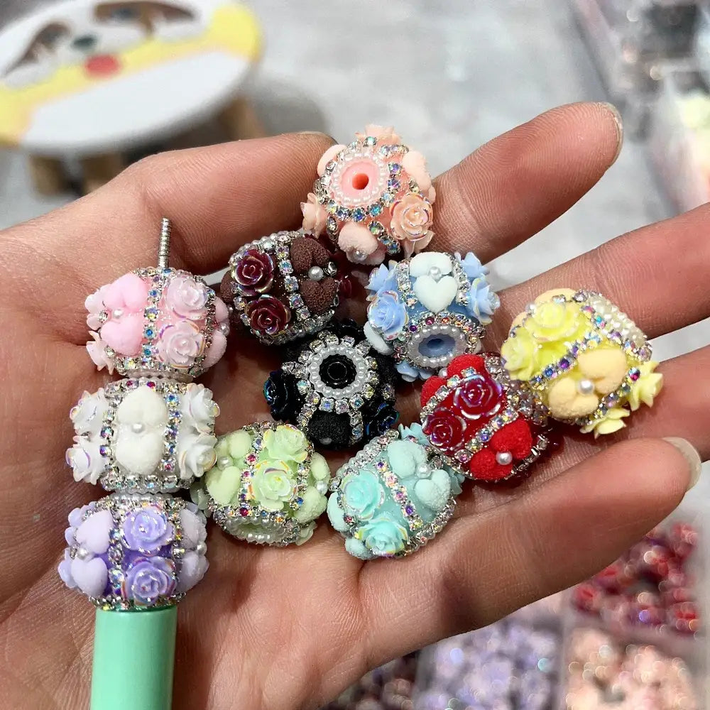 Heart Shiny Roses Pearls and Rhinestone Chain Acrylic DIY Fancy Beads-Random Mixed