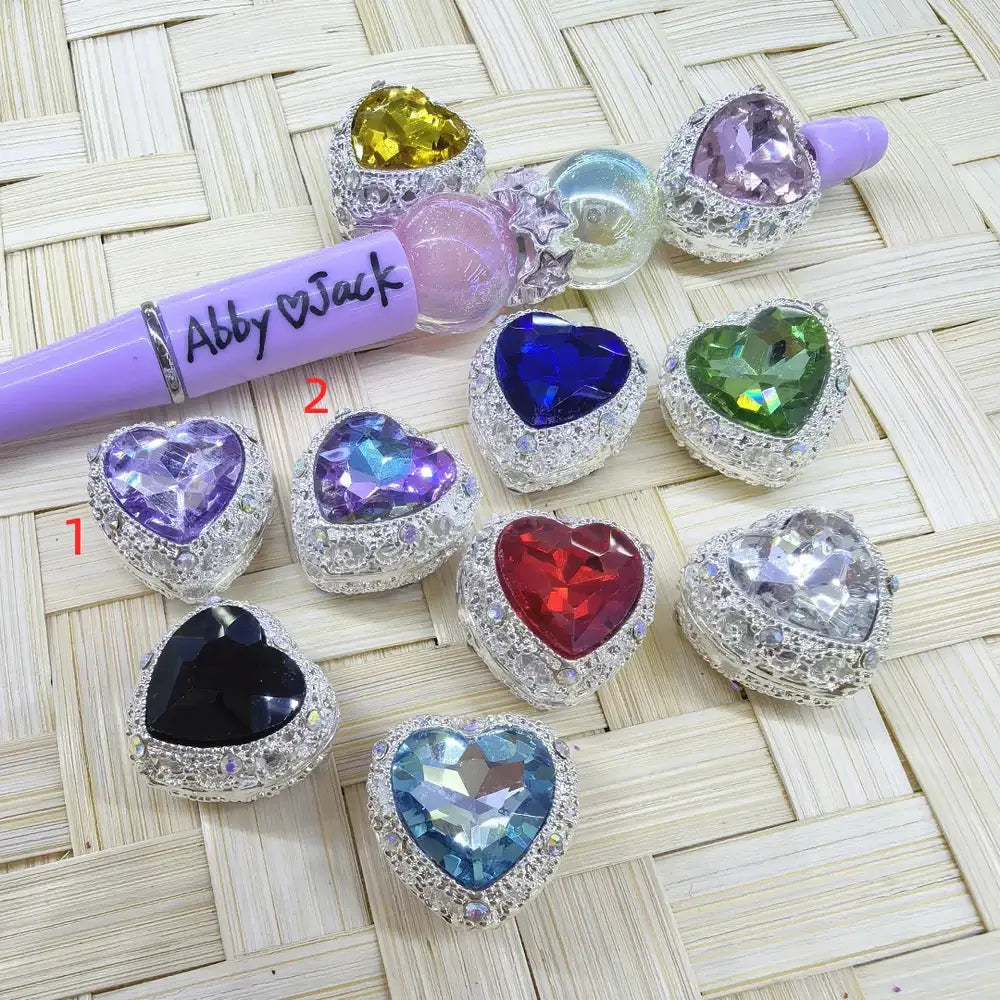 Heart with Rhinestones Silver Metal Beads