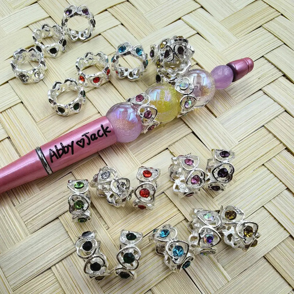 Heart with Rhinestones Silver Metal Spacer