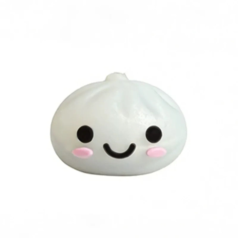 Cute kawaii smiley face dumpling bao bun silicone focal beads in cream, white, and gray colors piled in a cloud-shaped tray on a pink background - Pearl Gray