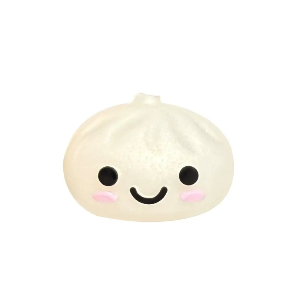 Cute kawaii smiley face dumpling bao bun silicone focal beads in cream, white, and gray colors piled in a cloud-shaped tray on a pink background - Pearl White
