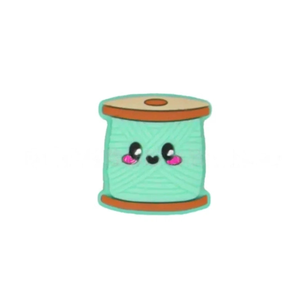 Set of 6 kawaii smiley face thread spool silicone focal beads in teal, mint, gray, purple, pink, and white for DIY crafts and beadable pens. - Green-2