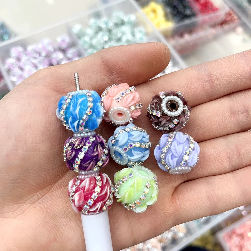 Leaves Pearls Rhinestone Chain Acrylic DIY Fancy Beads-Random Mixed