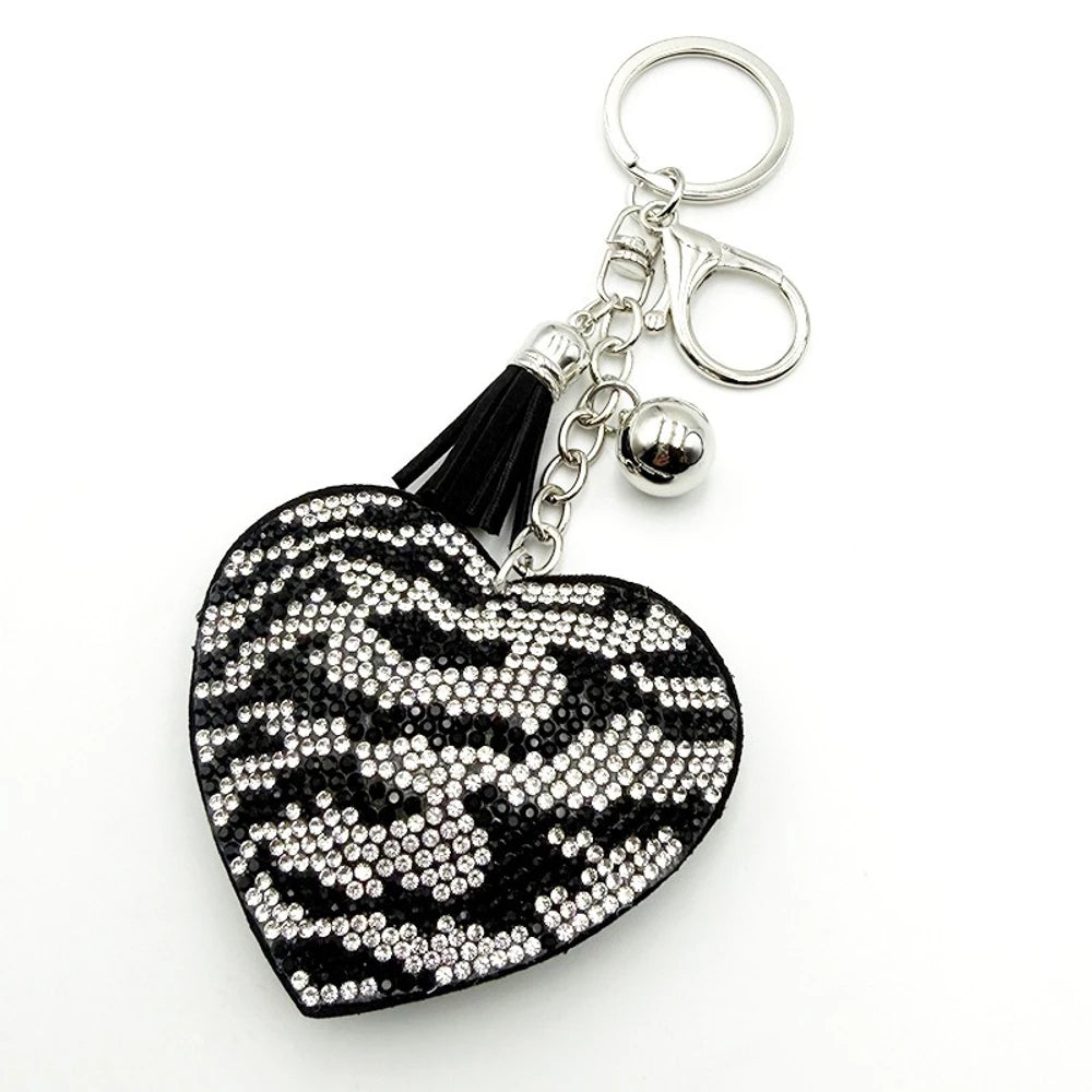 Leopard Print Heart Rhinestone Keychain for DIY