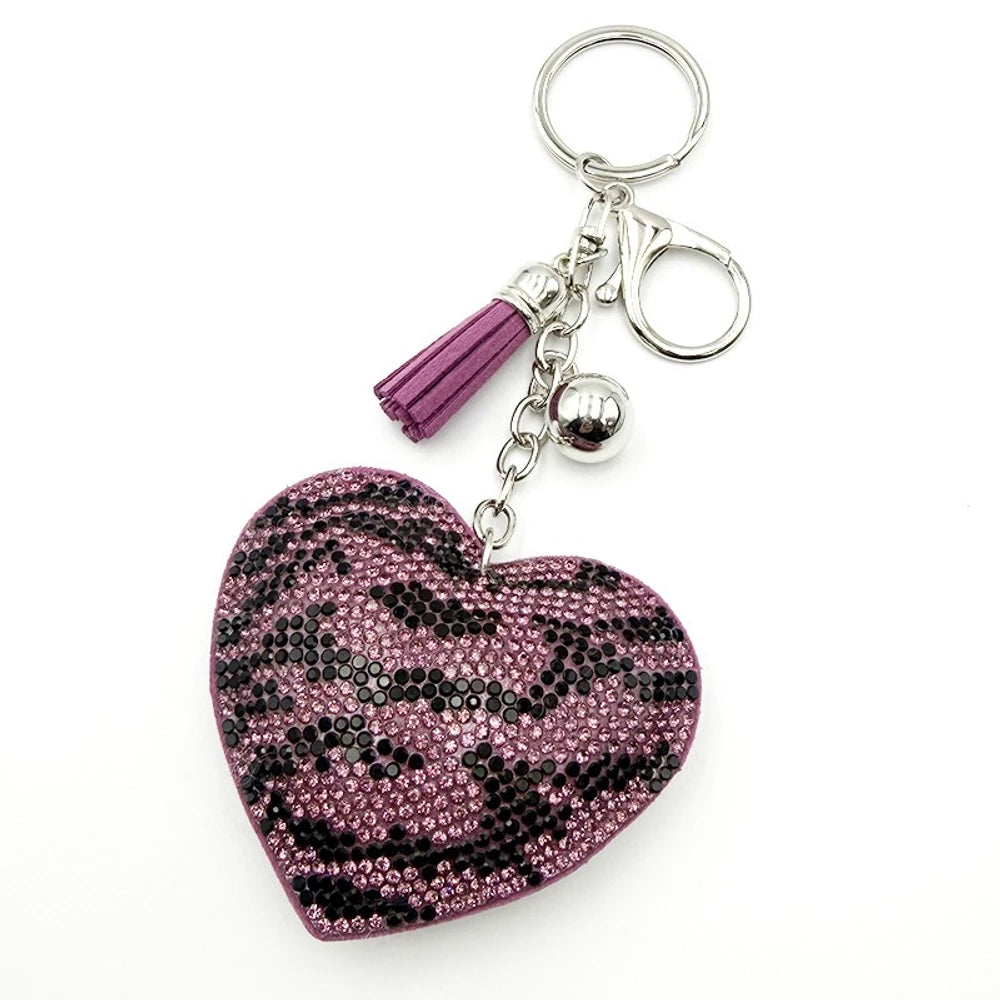 Leopard Print Heart Rhinestone Keychain for DIY
