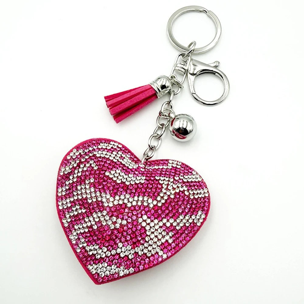 Leopard Print Heart Rhinestone Keychain for DIY