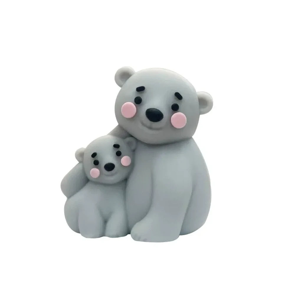 Cute mama and baby bear silicone focal beads in white, gray, and brown colorways displayed on a pink background, perfect for beadable pens, keychains, and badge reels. - Light Gray