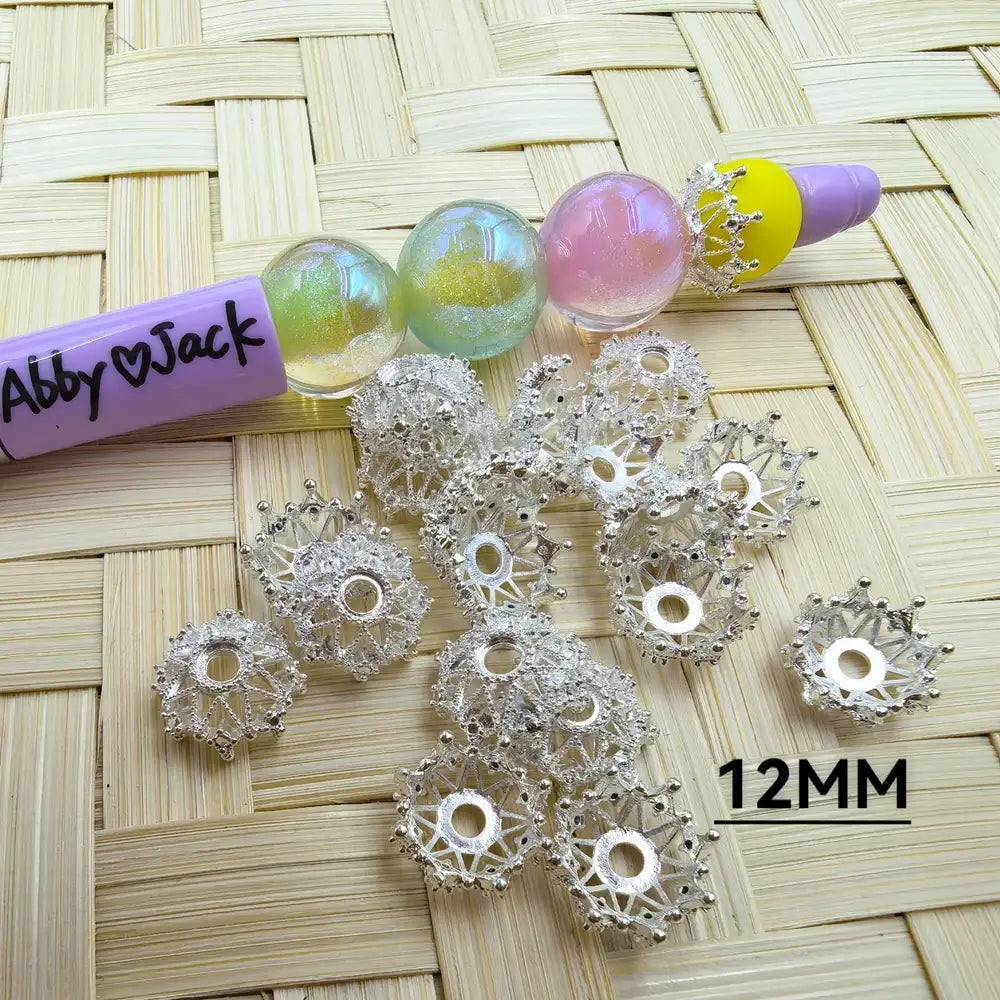 Metal Crown Bead Caps Cages in Silver Color, 12MM