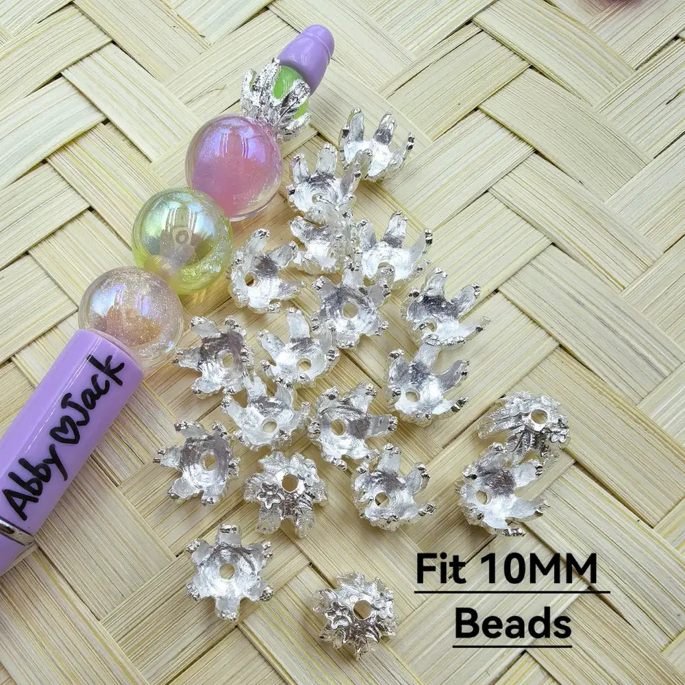 Metal Flower and Leaves Bead Caps Cages in Silver Color, 10MM