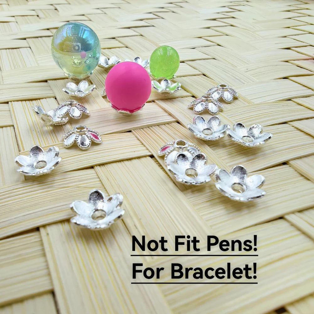 Metal Flower Shape Bead Caps Cages in Silver Color（Not Fit Pens，For Bracelet）