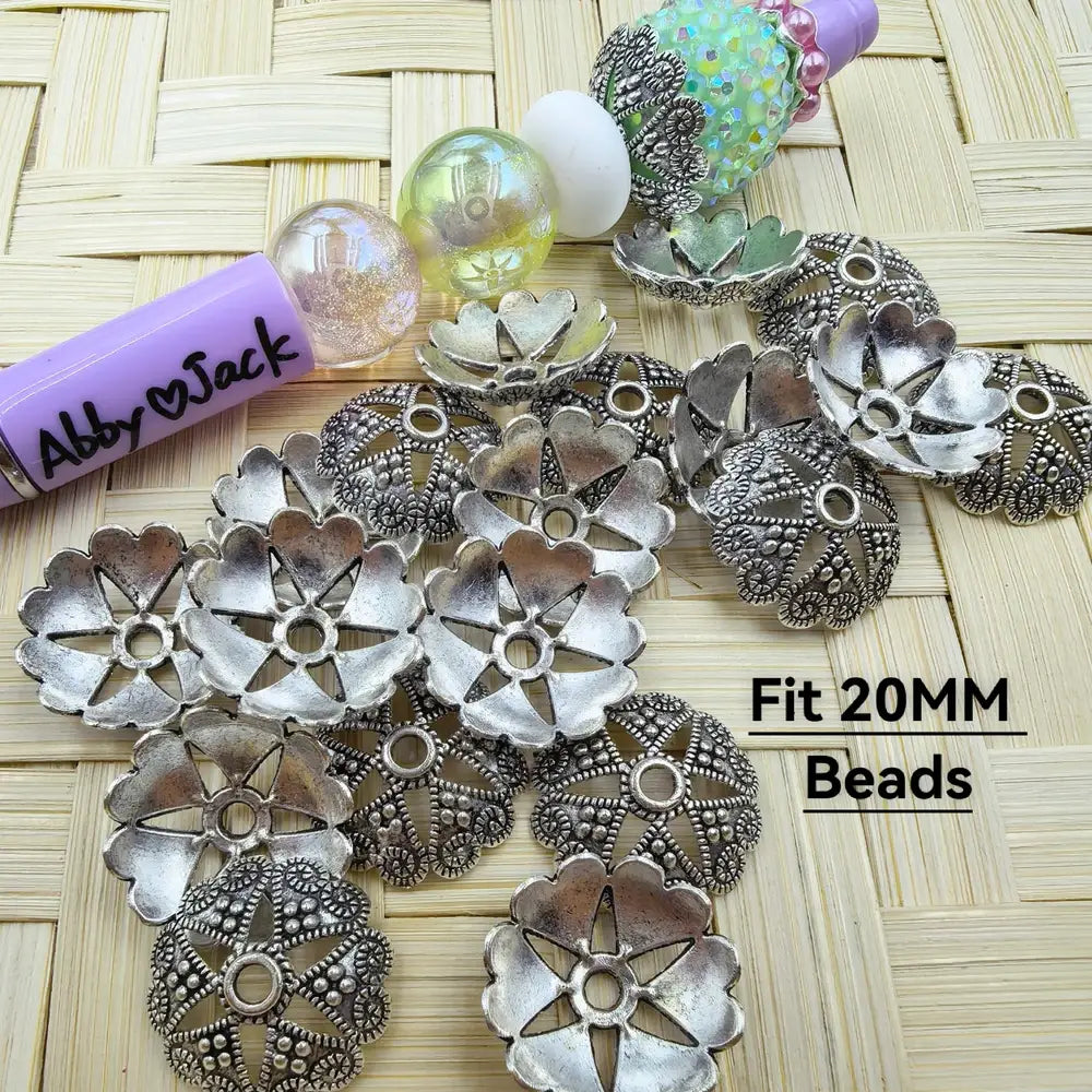 Metal Heart Bead Caps Cages in Silver Color, 20MM