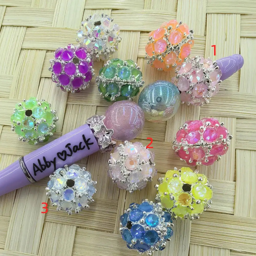 Mocha Rhinestones Silver Metal Beads