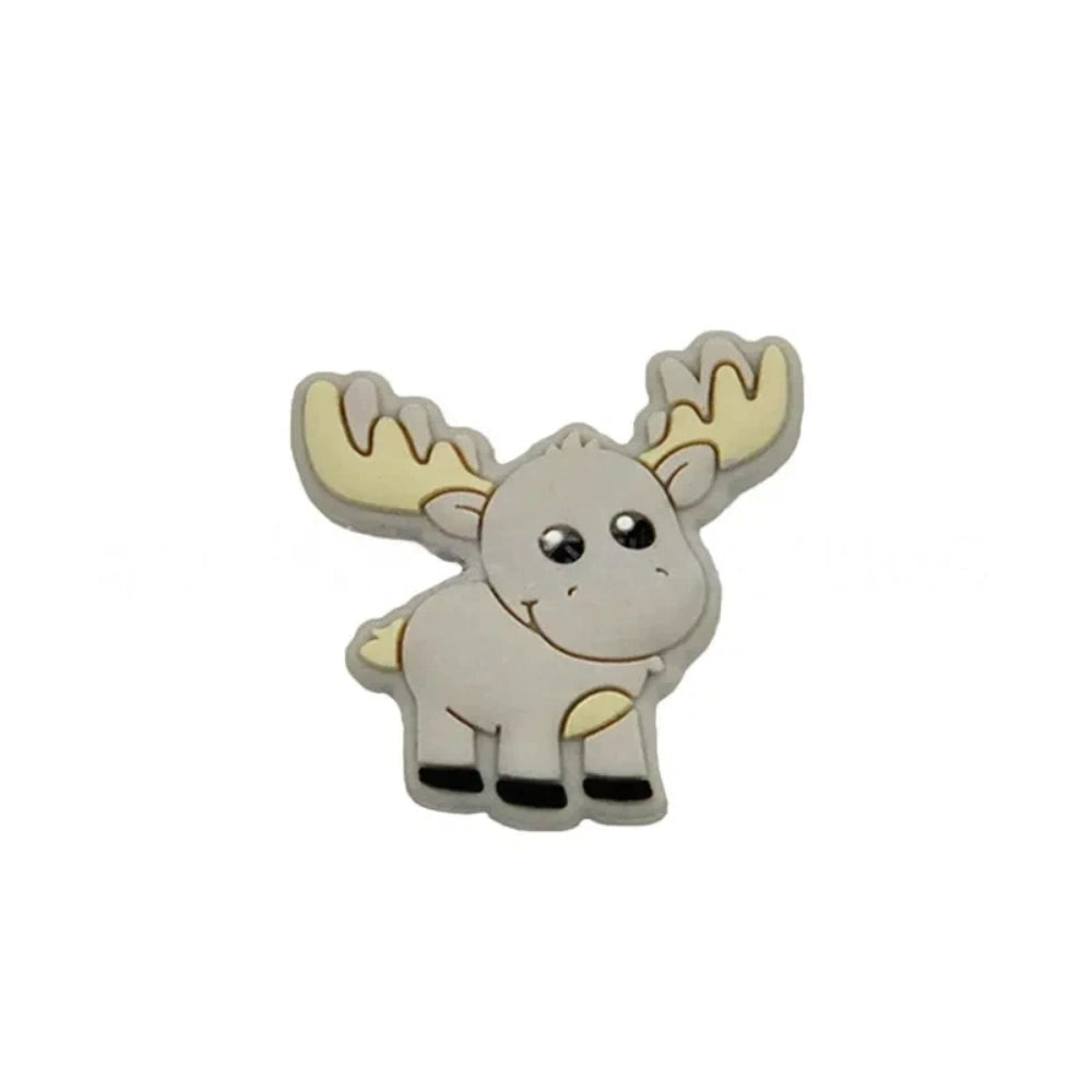 Assorted pastel and earth tone moose silicone focal beads strung on a cord and displayed in a white dish on a teal background, ideal for beadable pens, keychains, and badge reels. - 2