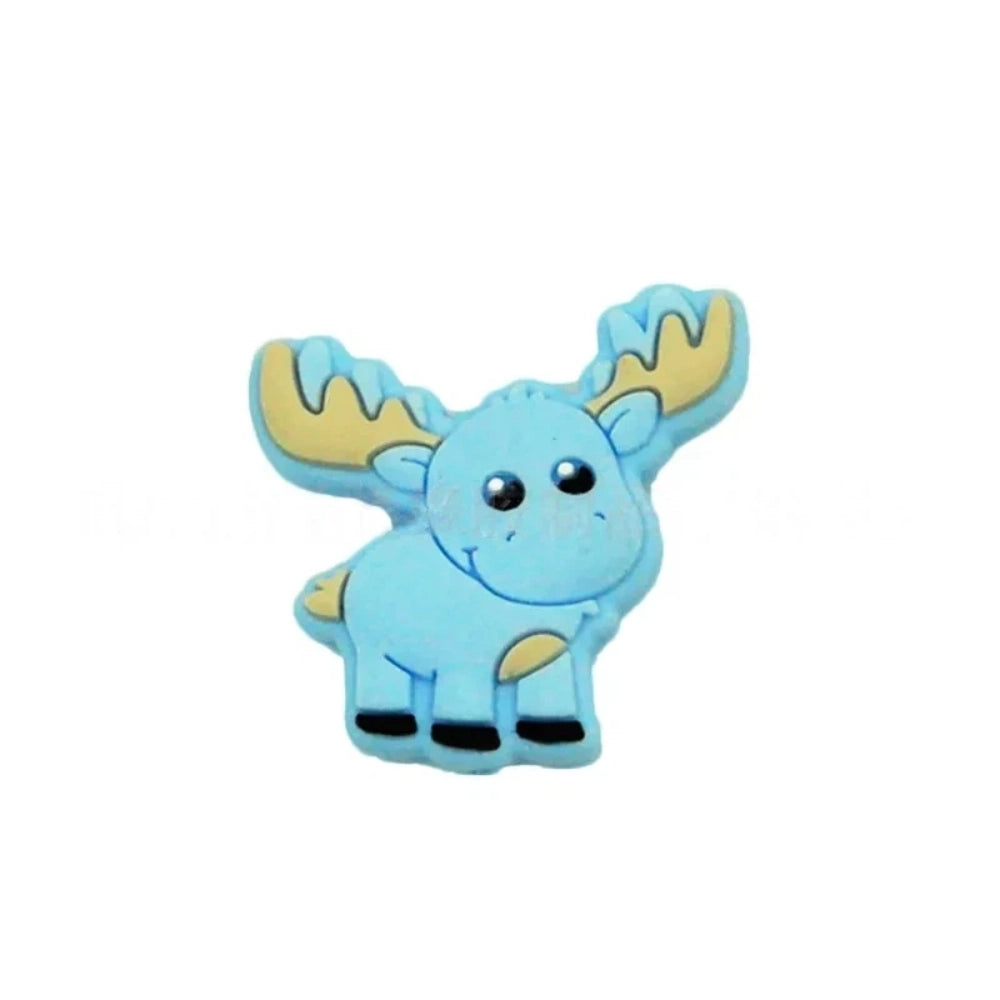 Assorted pastel and earth tone moose silicone focal beads strung on a cord and displayed in a white dish on a teal background, ideal for beadable pens, keychains, and badge reels. - 4