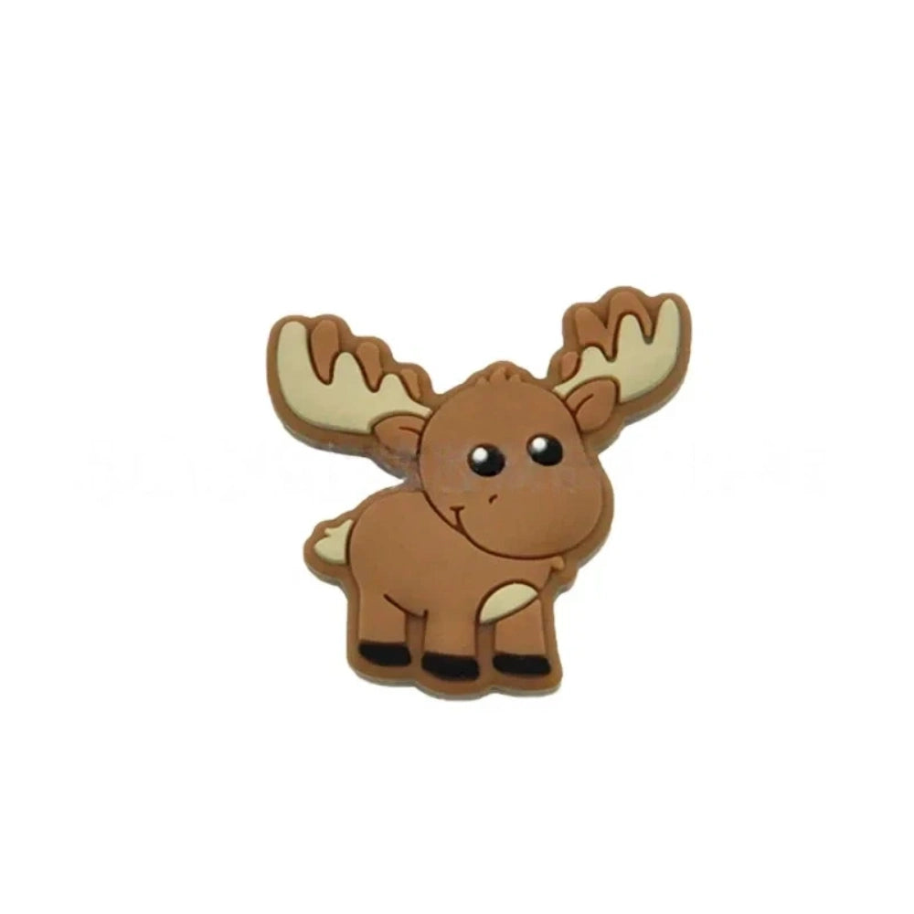 Assorted pastel and earth tone moose silicone focal beads strung on a cord and displayed in a white dish on a teal background, ideal for beadable pens, keychains, and badge reels. - 5