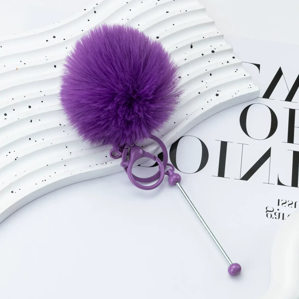 Multi Color Beadable Pom-Pom Keychain for DIY