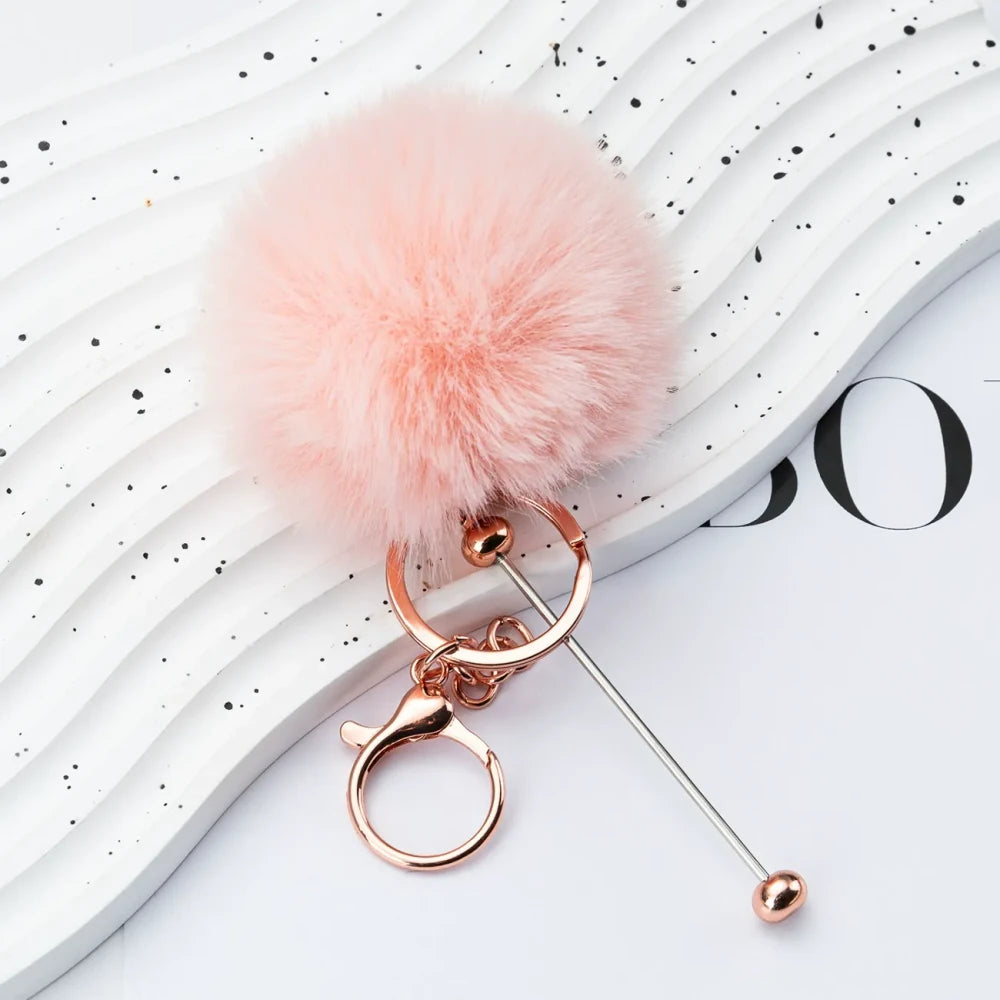 Multi Color Beadable Pom-Pom Keychain for DIY