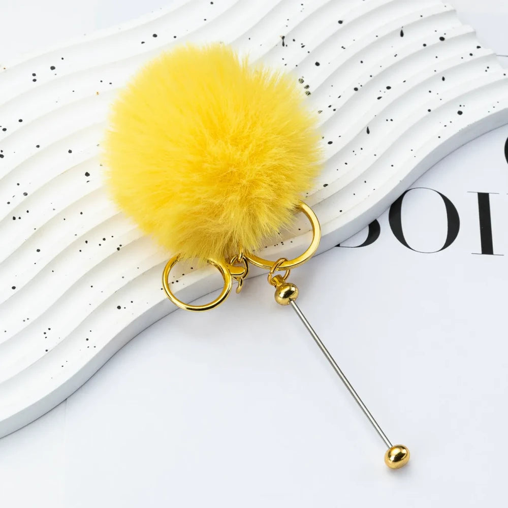 Multi Color Beadable Pom-Pom Keychain for DIY