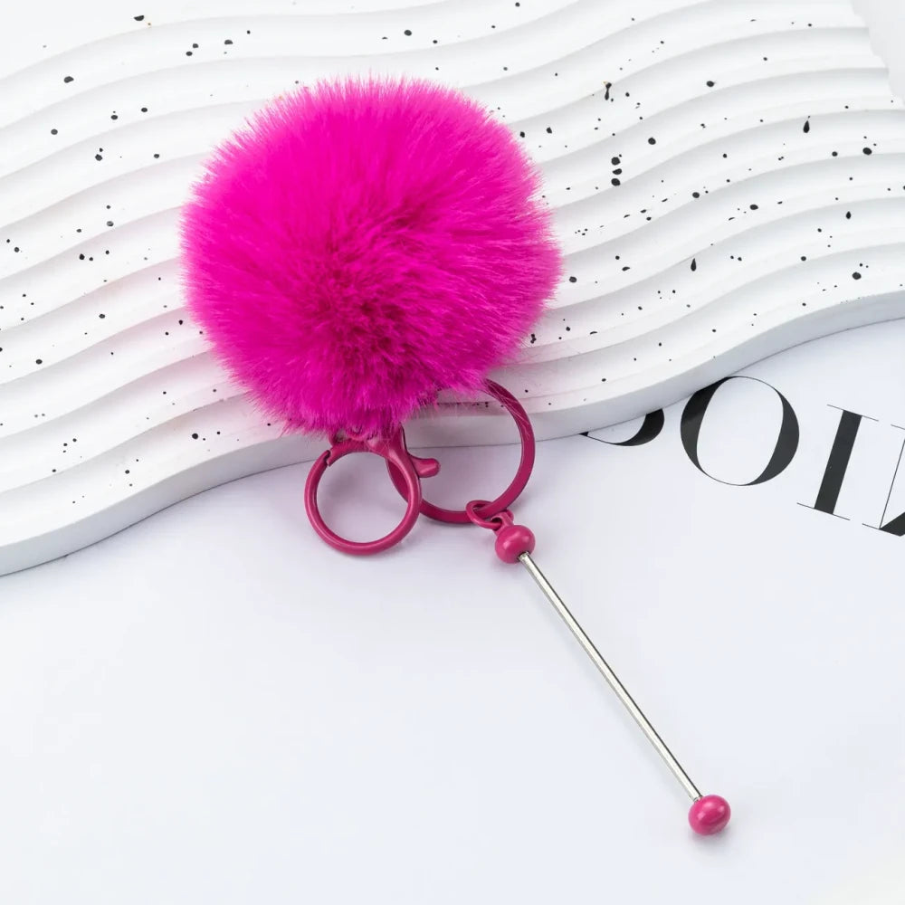 Multi Color Beadable Pom-Pom Keychain for DIY
