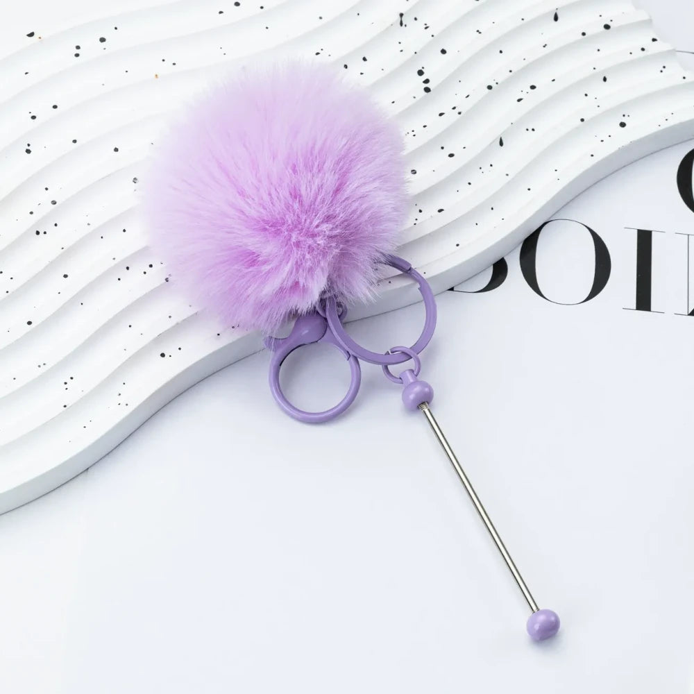 Multi Color Beadable Pom-Pom Keychain for DIY