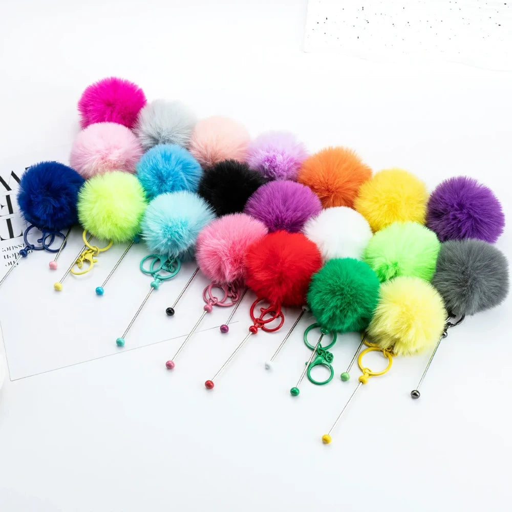 Multi Color Beadable Pom-Pom Keychain for DIY