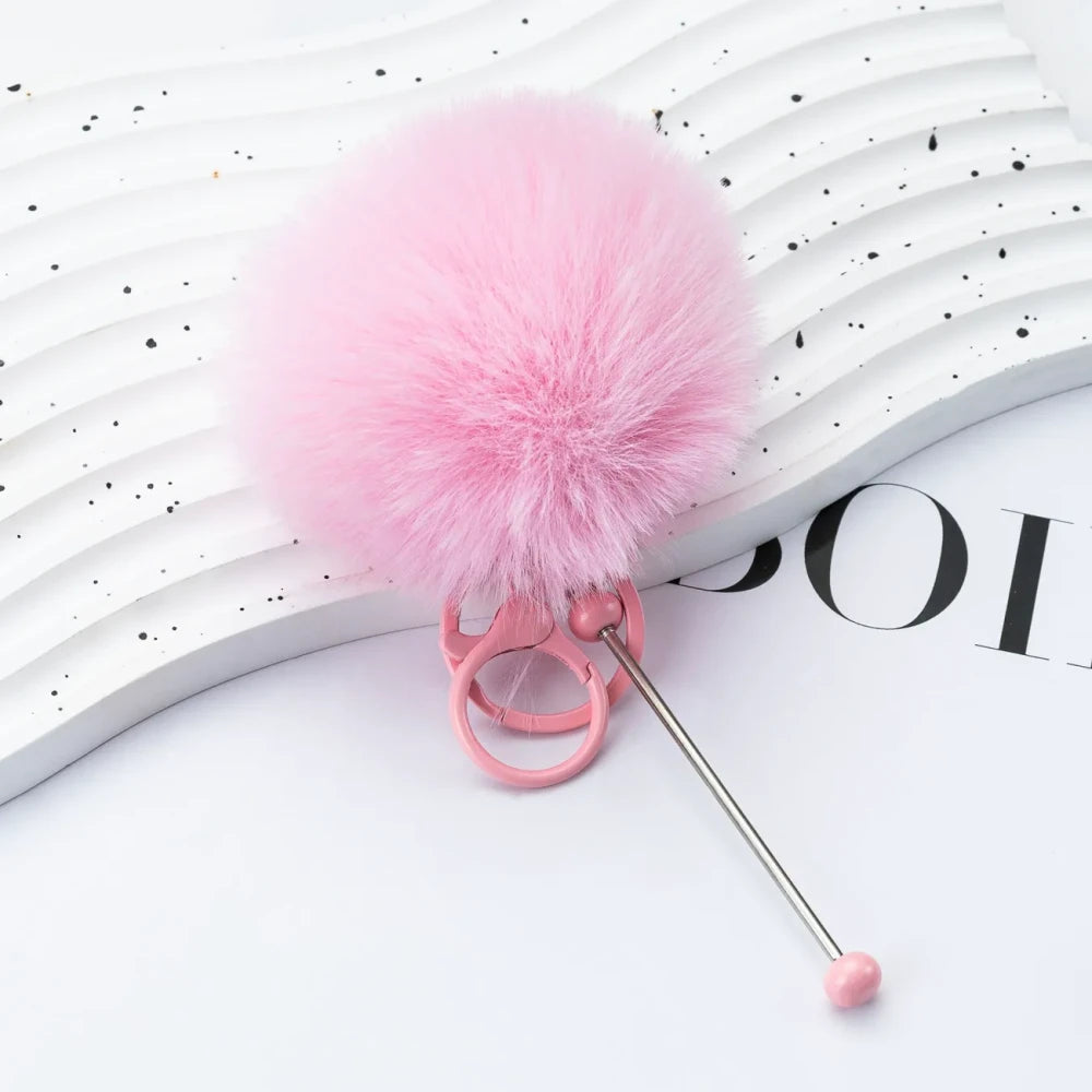 Multi Color Beadable Pom-Pom Keychain for DIY