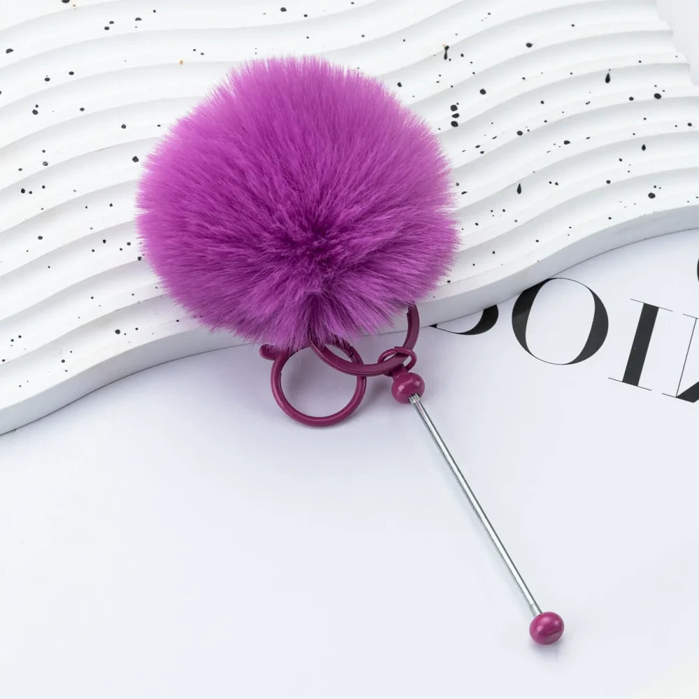 Multi Color Beadable Pom-Pom Keychain for DIY