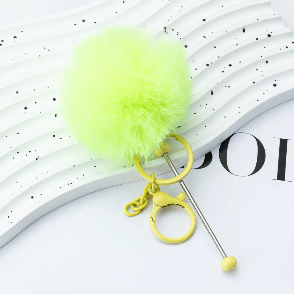 Multi Color Beadable Pom-Pom Keychain for DIY