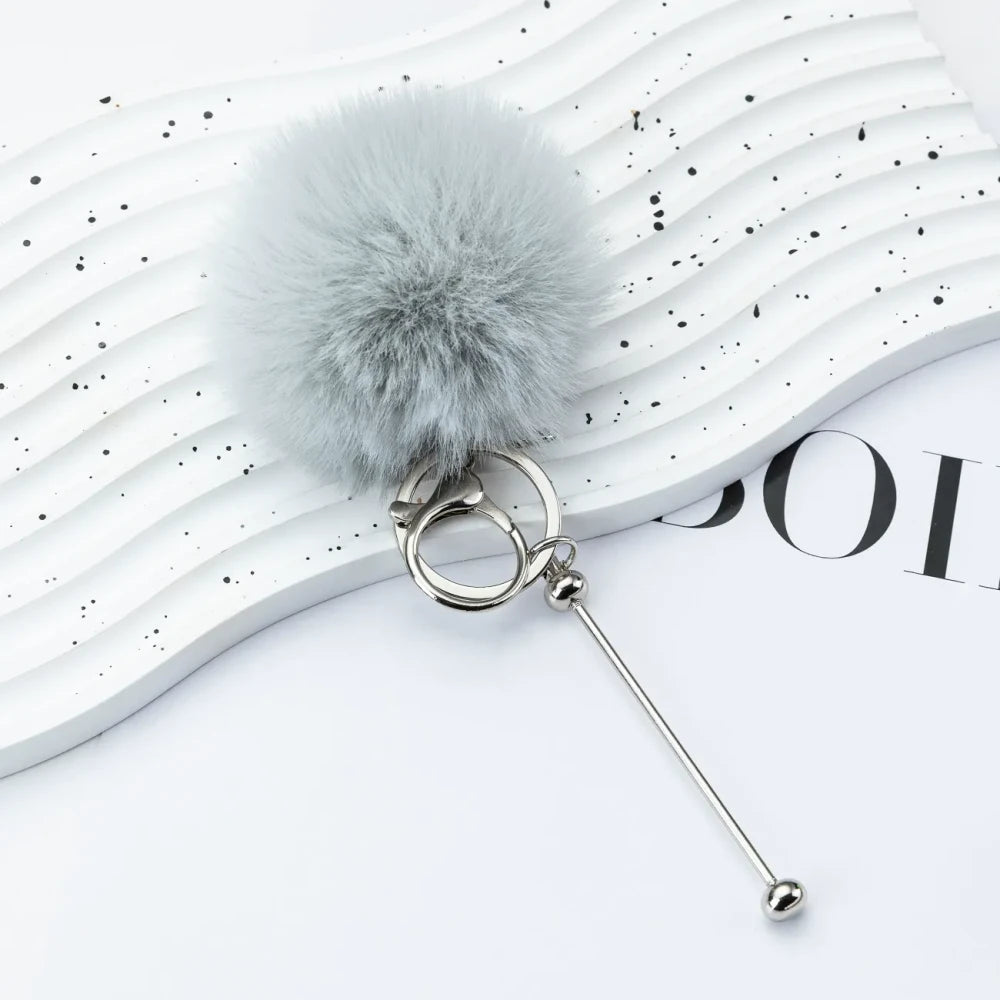 Multi Color Beadable Pom-Pom Keychain for DIY