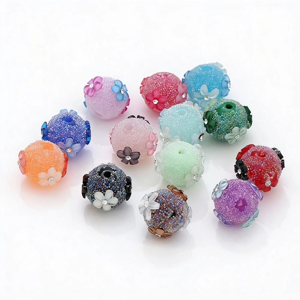 Multi-Color Flowers Rhinestones Sugar Acrylic DIY Fancy Beads-Random Mix