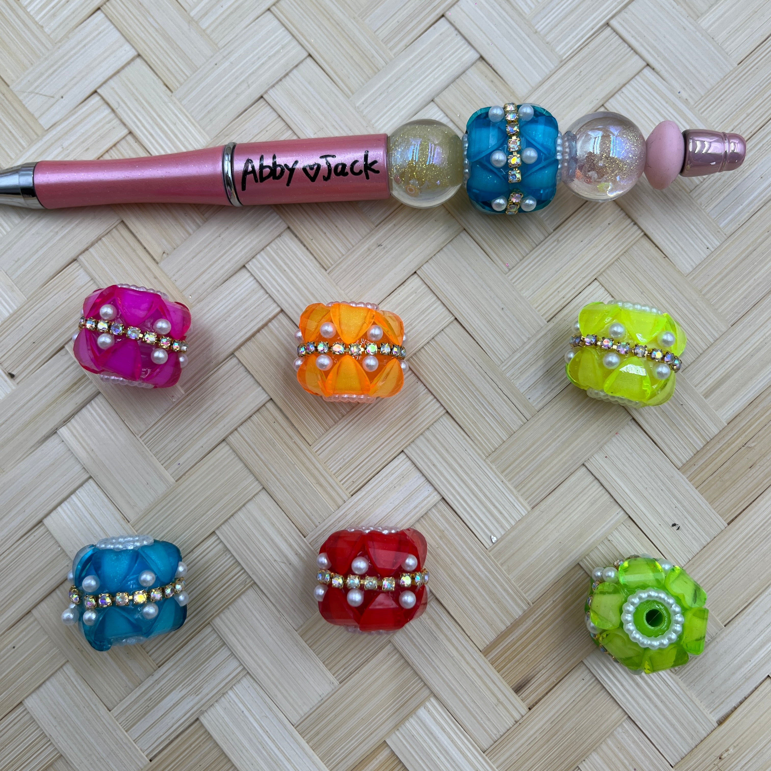 Neon Heart Rhinestone Pearl Fancy Beads | Beadable Pens Keychains Bracelets