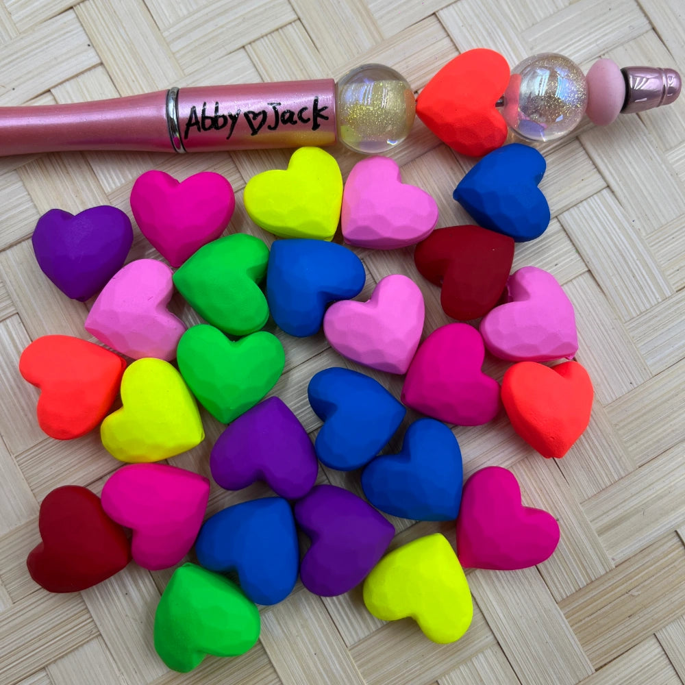 Neon Muti-Color Heart Acrylic Beads | Beadable Pens Keychains Bracelets
