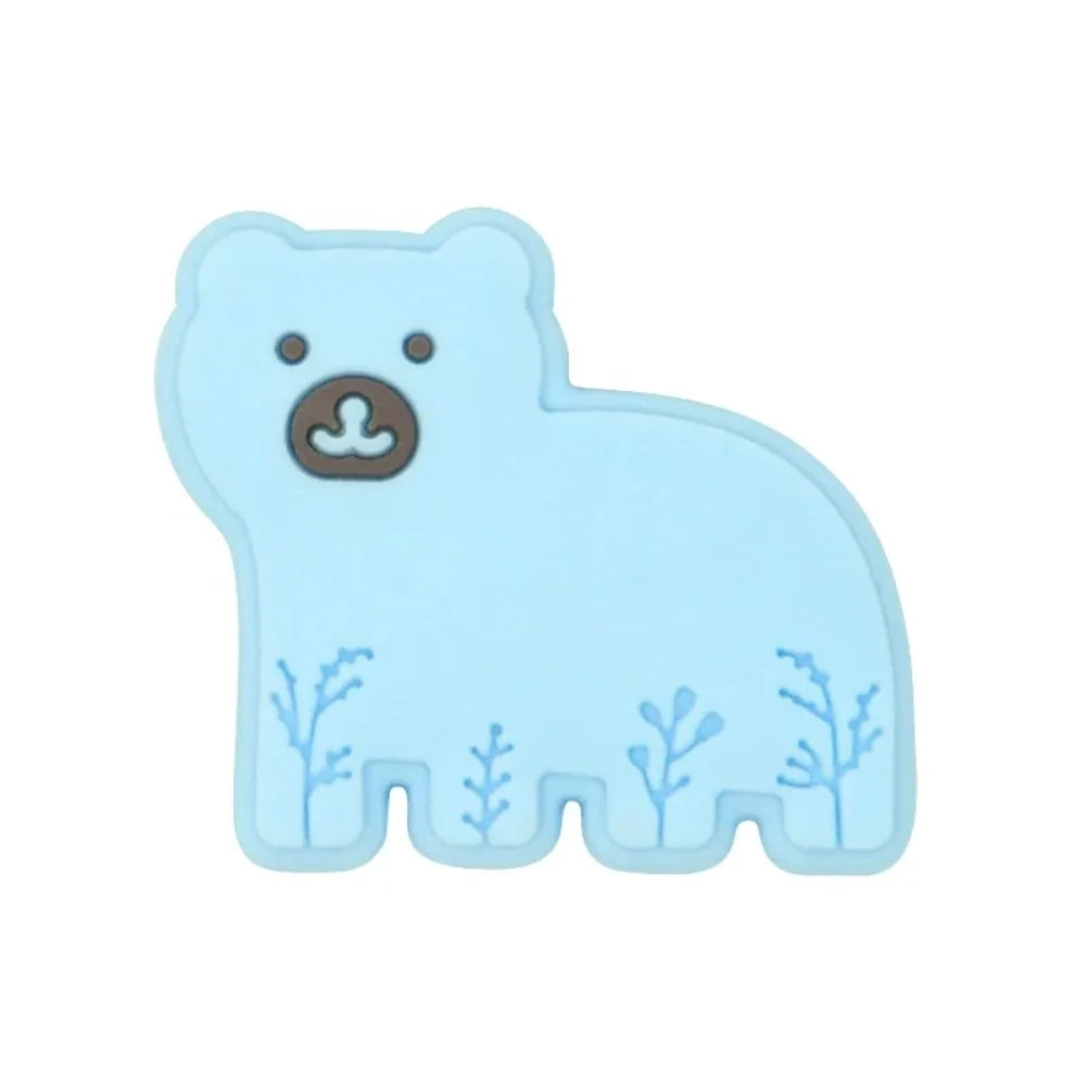 Assorted pastel silicone bear focal beads in blue, pink, white, yellow, gray, and tan with floral detail, shown in a flat lay grouping for DIY jewelry and beadable pen crafts. - 5