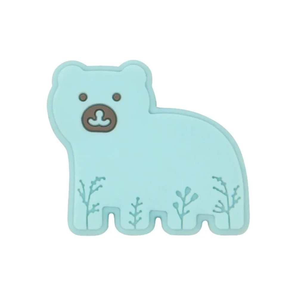 Assorted pastel silicone bear focal beads in blue, pink, white, yellow, gray, and tan with floral detail, shown in a flat lay grouping for DIY jewelry and beadable pen crafts. - 7