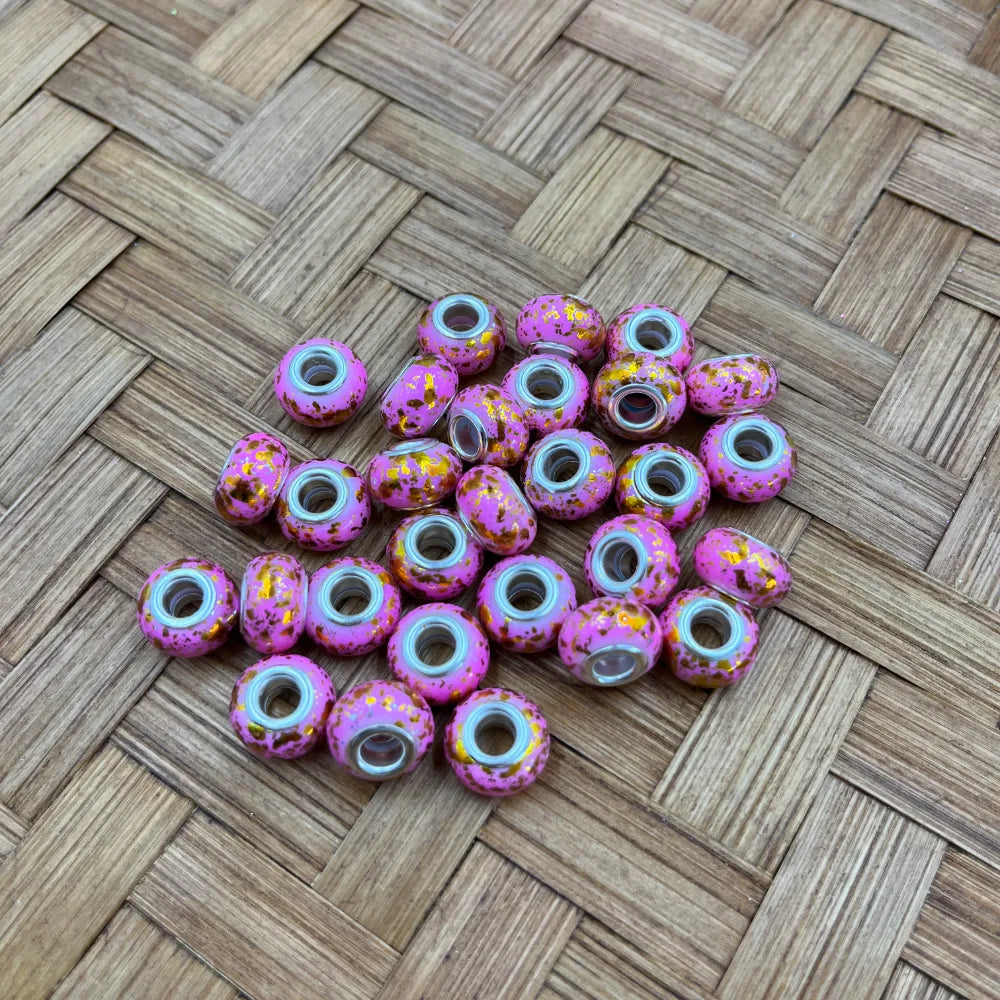 Pink with Gold Dots Acrylic Spacer Beads | Pens Keychains DIY
