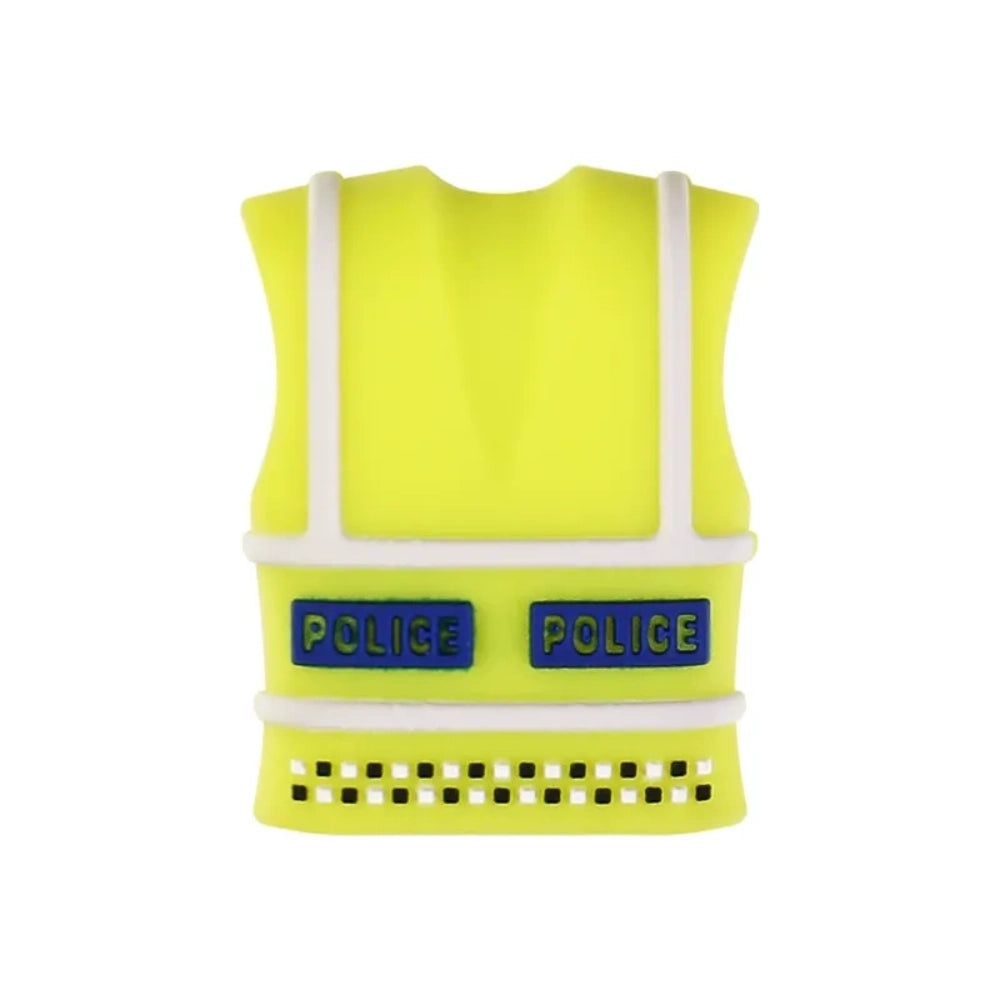 Assorted police-themed 3D silicone focal beads including black and white patrol cars, blue police cars, black police uniforms, light blue officer shirts, and yellow high-visibility police vests - High-visibility Vest
