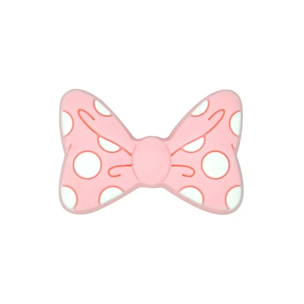 Assorted pastel and bold color polka dot bow silicone focal beads with white dots, arranged in a circle on a white background, for DIY jewelry making and beadable pens. - 6