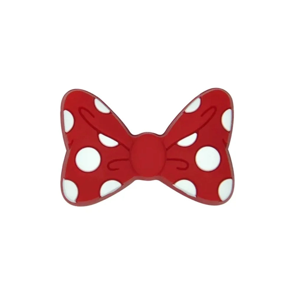 Assorted pastel and bold color polka dot bow silicone focal beads with white dots, arranged in a circle on a white background, for DIY jewelry making and beadable pens. - 7
