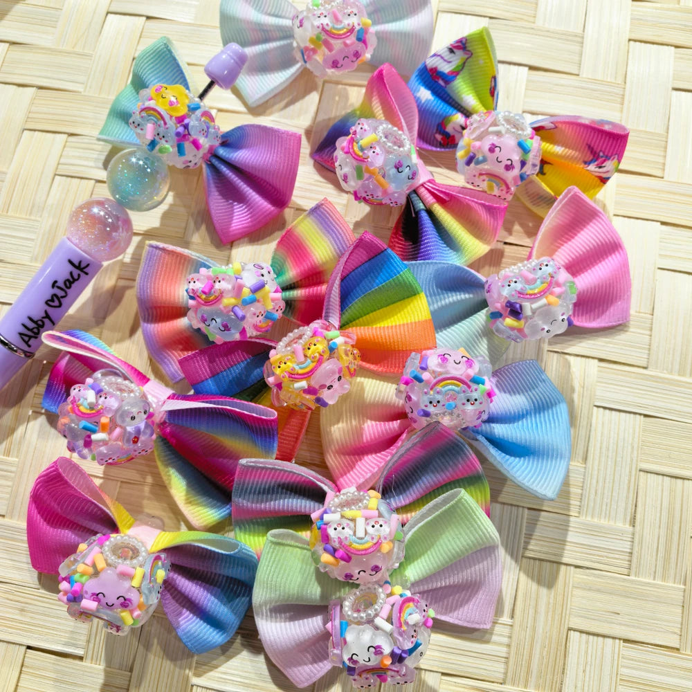 Rainbow Cloud and Bunny Rhinestone Fabric Bowtie Acrylic DIY Fancy Beads