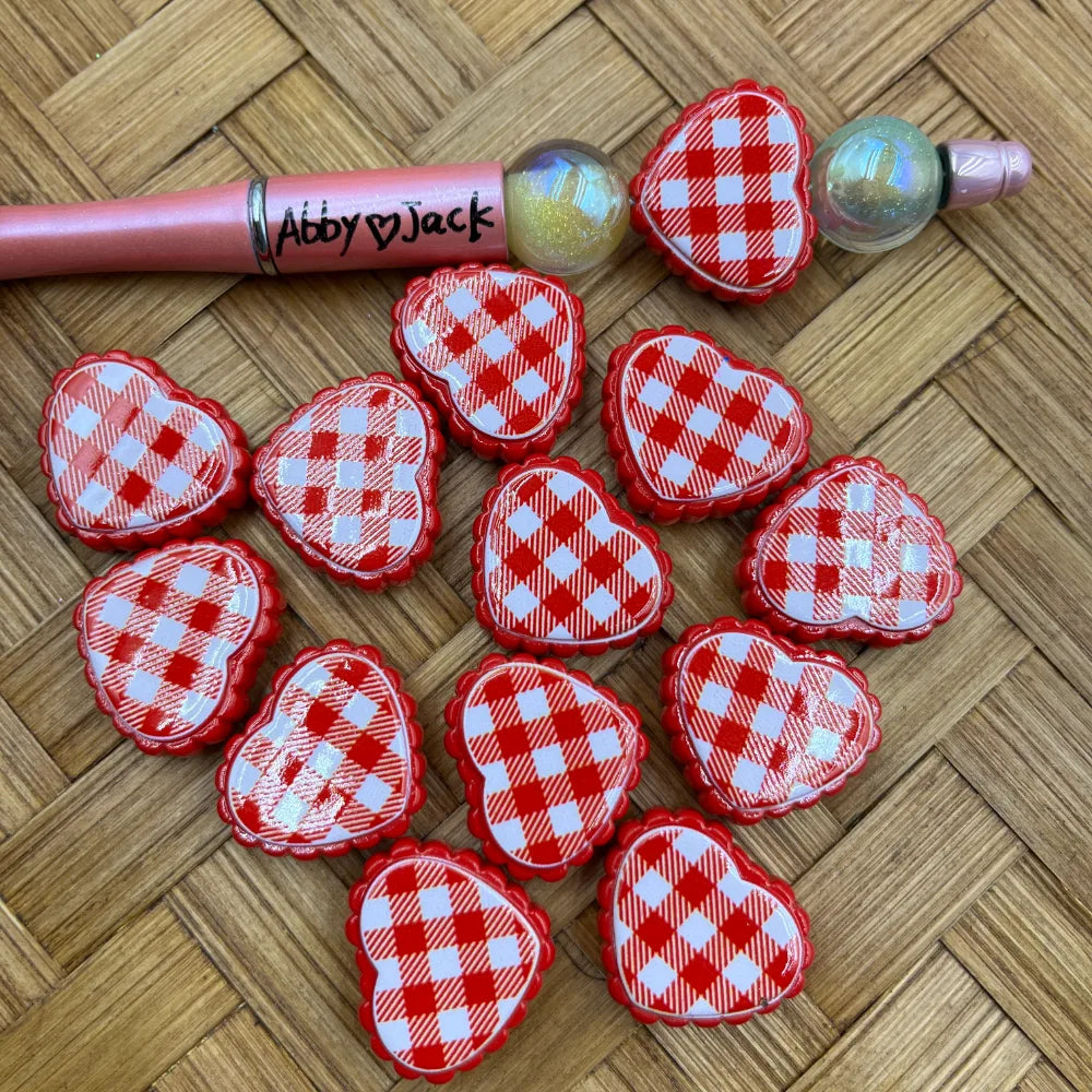 Red Heart Checkered Acrylic Beads | Beadable Pens Bracelets Keychain
