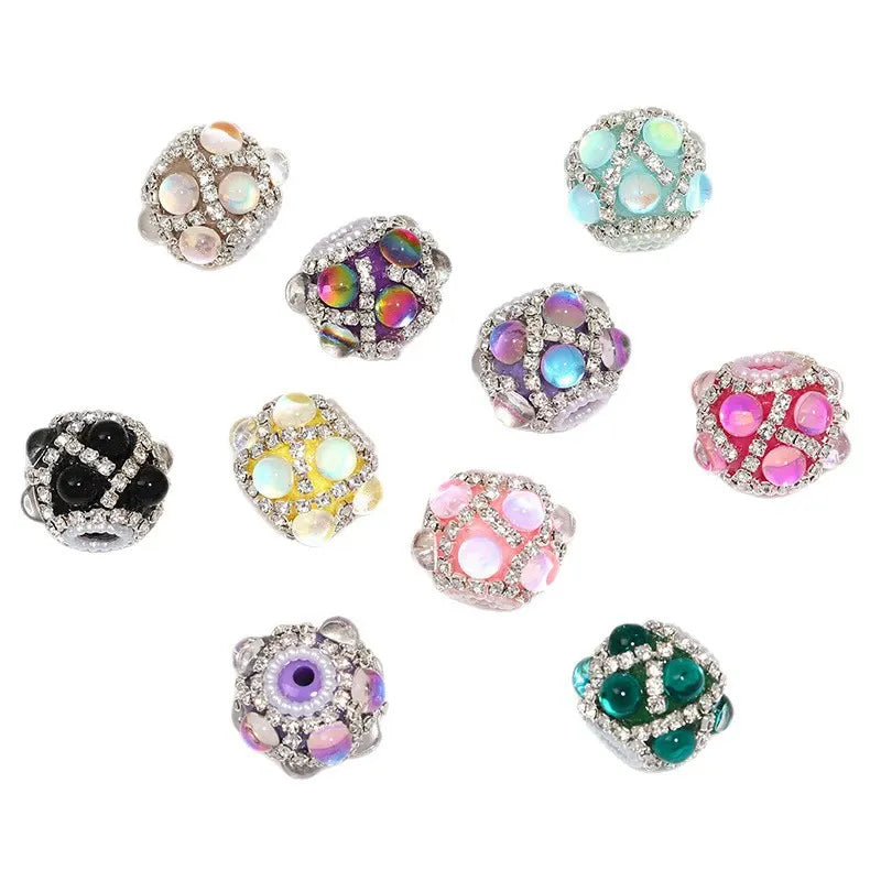 Rhinestones Cat Eye Acrylic Fancy Beads-Random Mixed