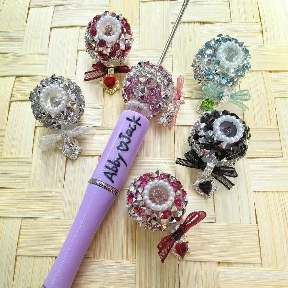 Rhinestone Fabric Bowtie with Heart Dangle Acrylic DIY Fancy Beads