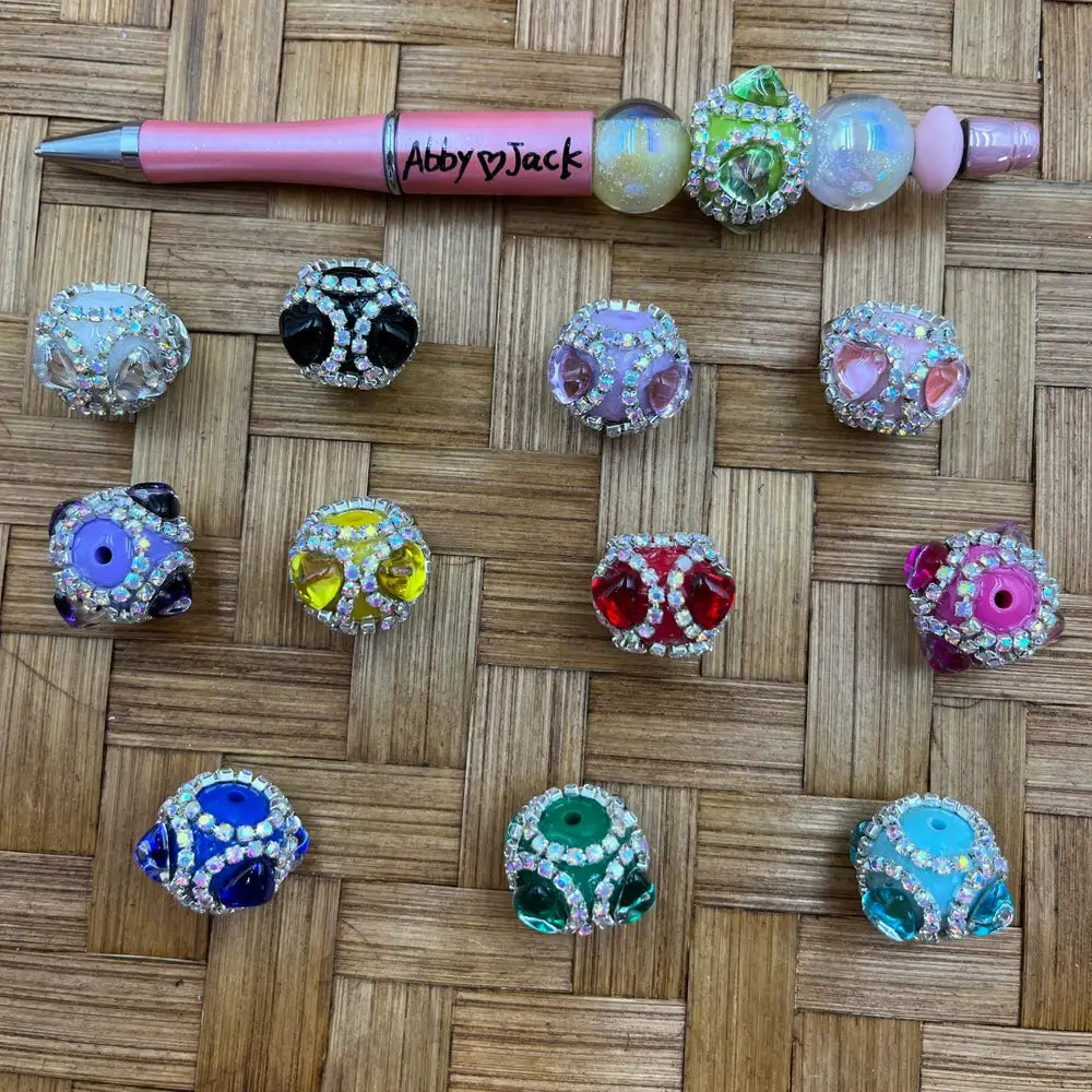 Rhinestone Heart Crystal Pearl Fancy Beads | Beadable Pens Keychains Bracelets