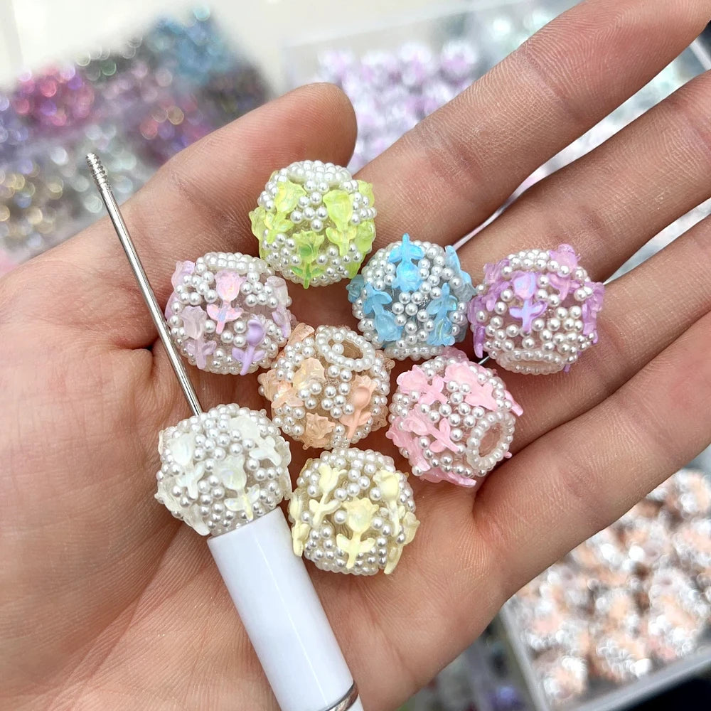 Rose and Pearls Acrylic DIY Fancy Beads-Random Mixed