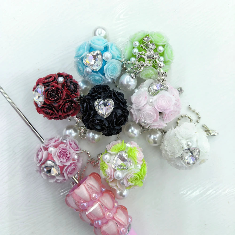 Rose Heart Rhinestone Pearl with Pendants Chains Clay DIY Fancy Beads-Random Mixed